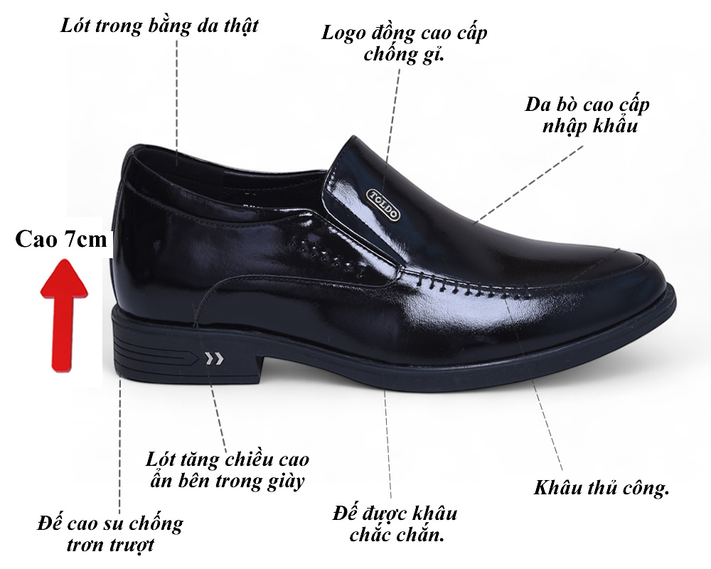 Giày cao 7cm da bóng đế khâu