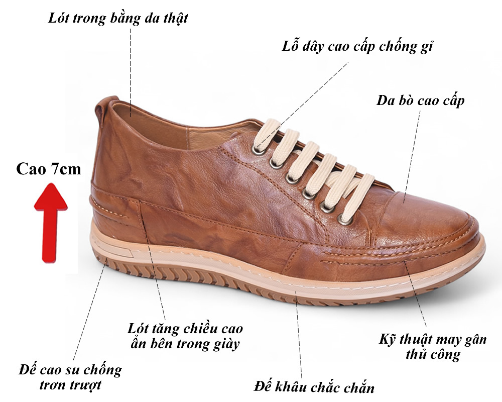 Giày cao 7cm màu nâu đế khâu nhẹ