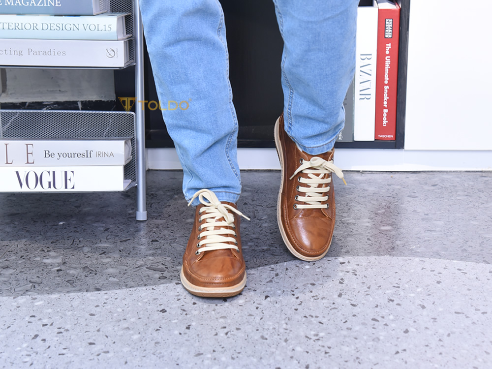 Giày cao 7cm màu nâu đế khâu nhẹ