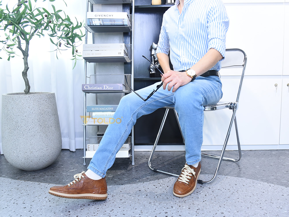 Giày cao 7cm màu nâu đế khâu nhẹ