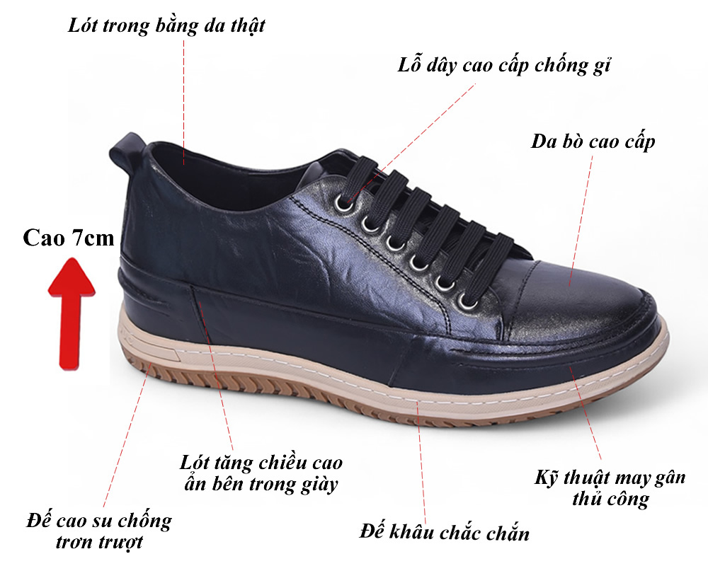Giày cao 7cm thể thao da thật mềm nhẹ