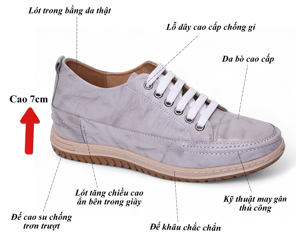 Giày cao 7cm thể thao đế khâu da thật