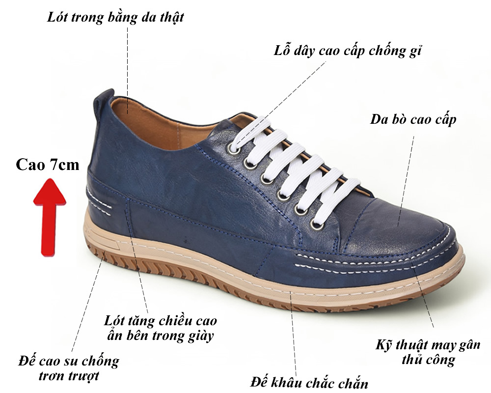 Giày cao 7cm thể thao đế khâu da thật 