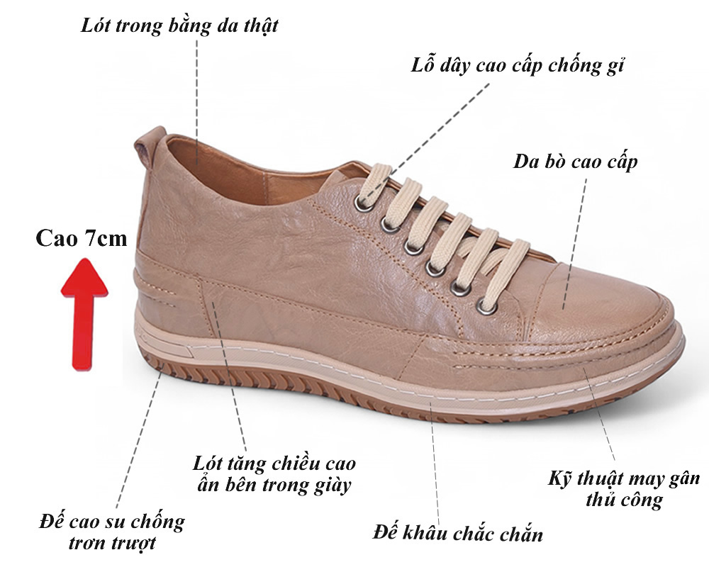 Giày cao 7cm màu be da thật đế khâu