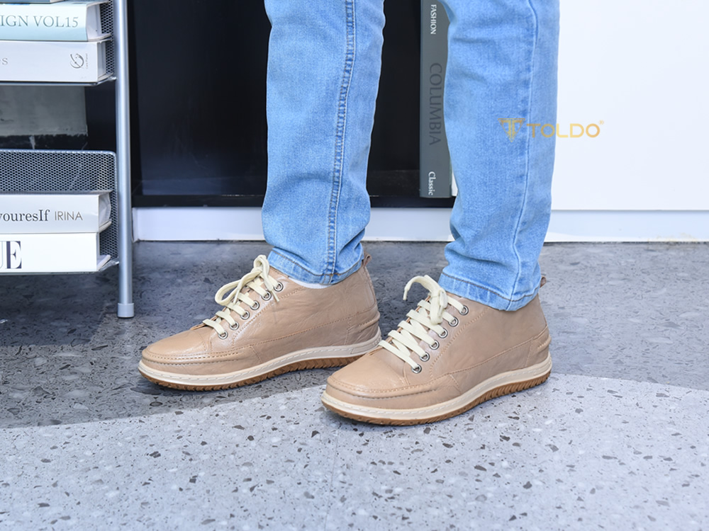 Giày cao 7cm màu be da thật đế khâu