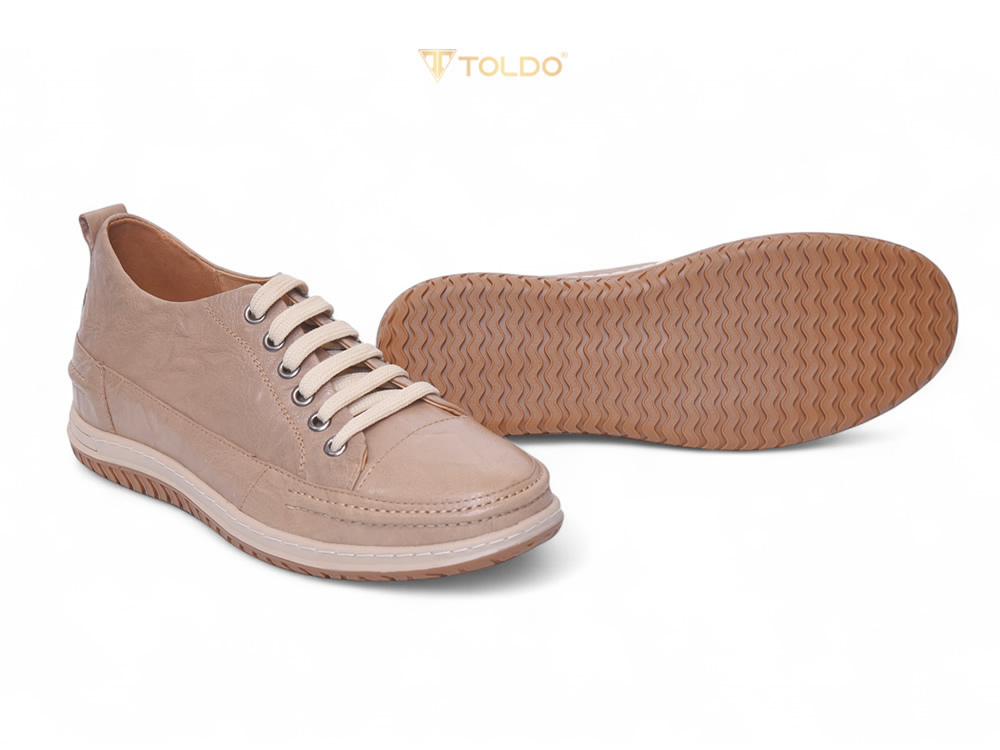 Giày cao 7cm màu be da thật đế khâu