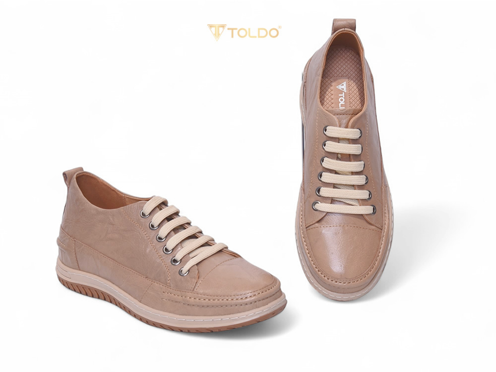 Giày cao 7cm màu be da thật đế khâu