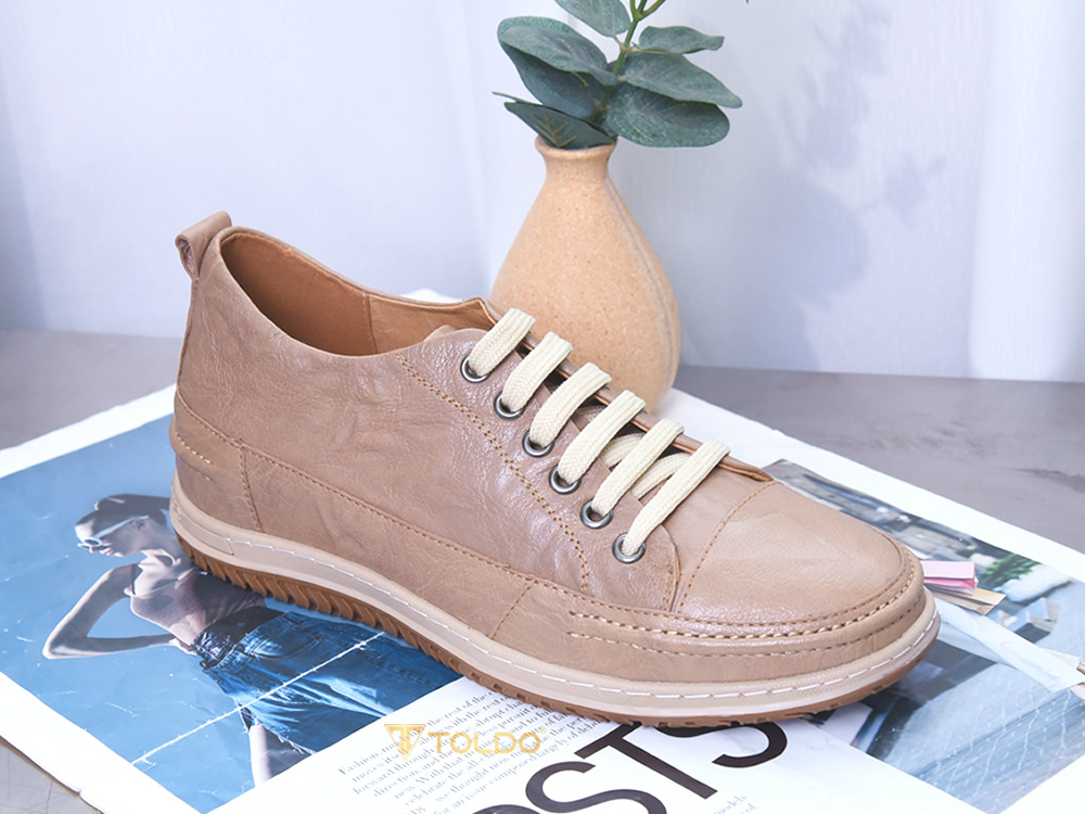 Giày cao 7cm màu be da thật đế khâu