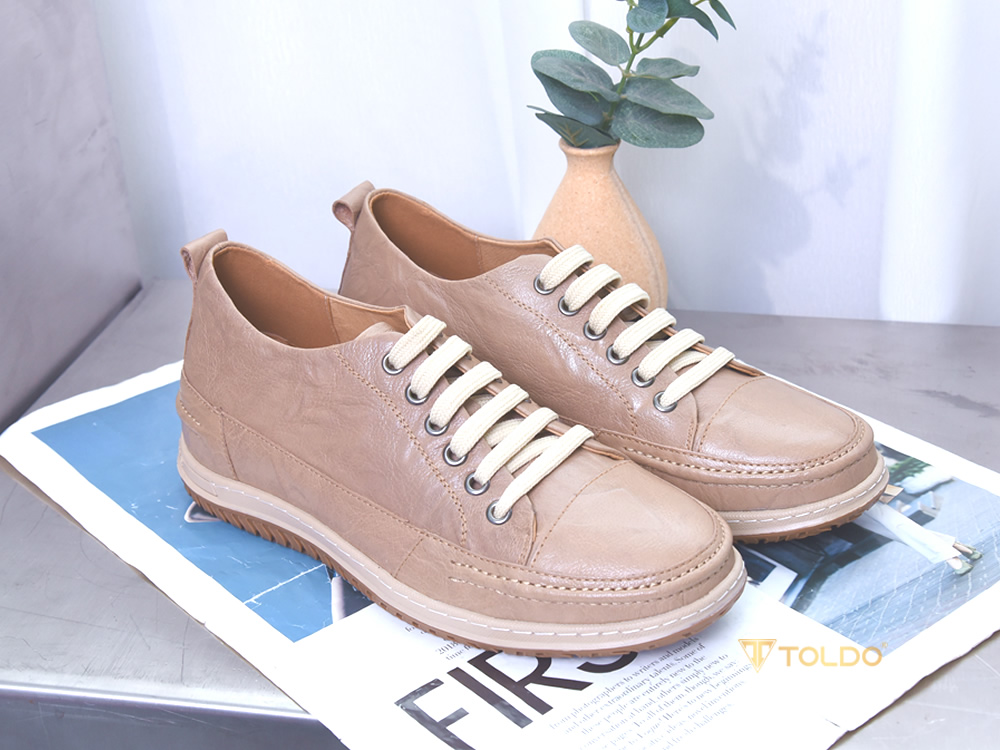 Giày cao 7cm màu be da thật đế khâu