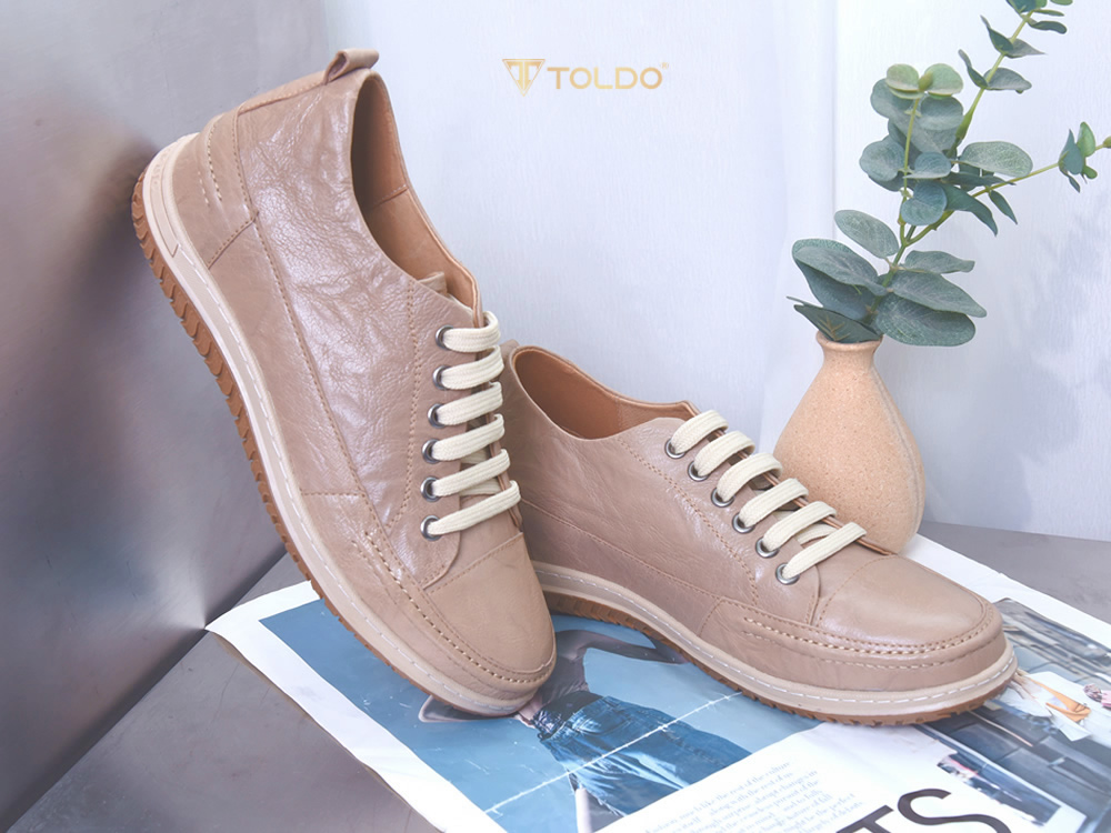Giày cao 7cm màu be da thật đế khâu