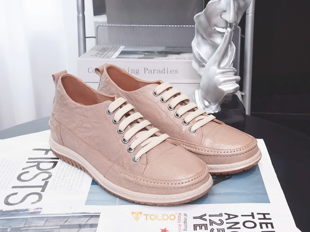 Giày cao 7cm màu be da thật đế khâu