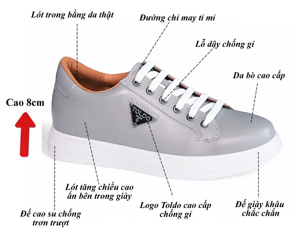Giày cao 8cm thể thao màu ghi xám