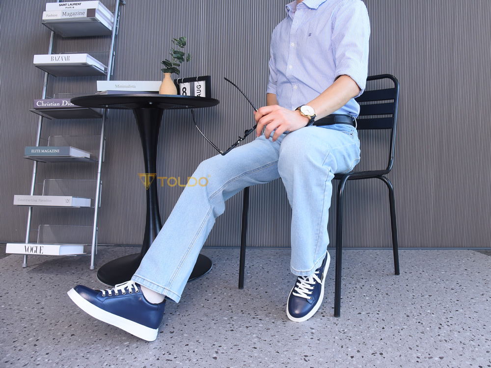 Giày cao 8cm thể thao màu xanh đế khâu