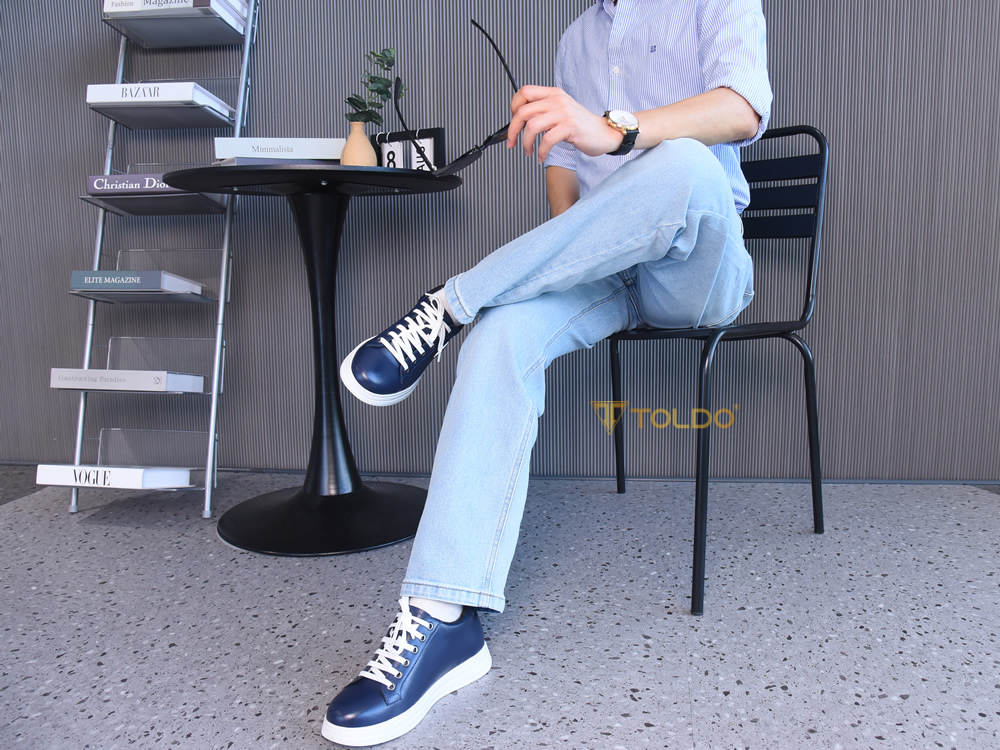 Giày cao 8cm thể thao màu xanh đế khâu