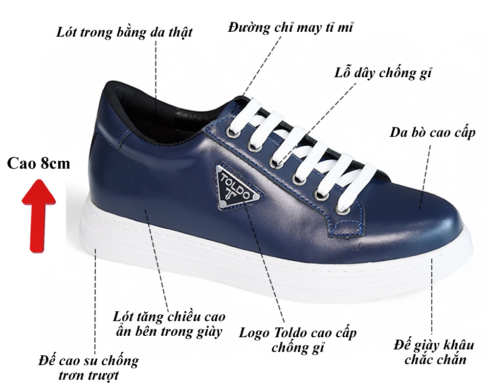 Giày cao 8cm thể thao màu xanh đế khâu