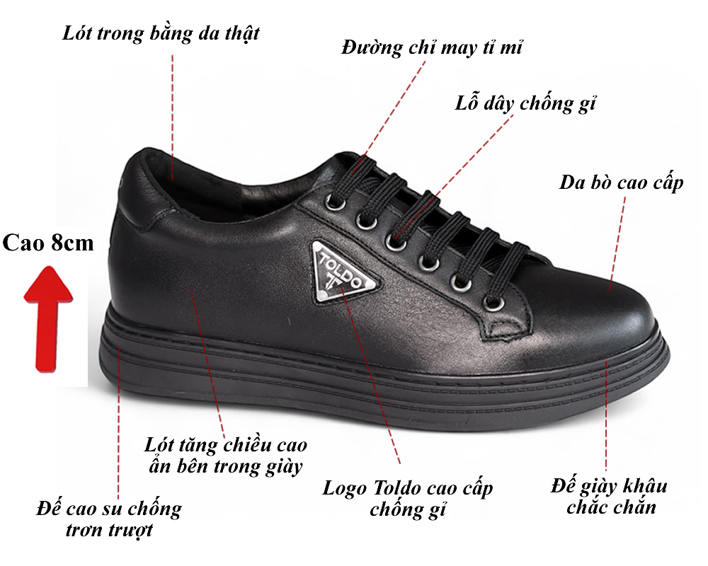 Giày cao 8cm thể thao nam đế khâu