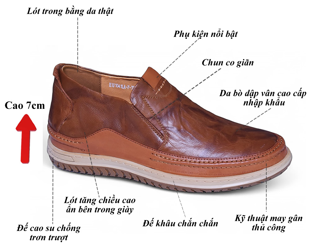 Giày cho nam cao 7cm da thật