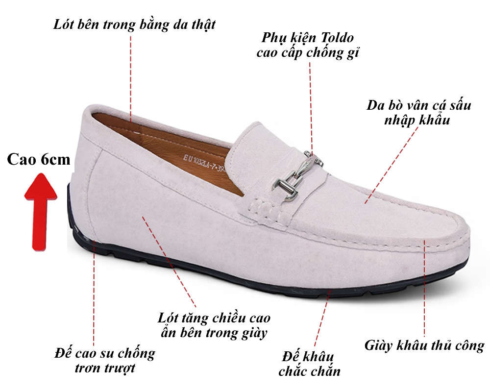 Giày mọi cao 6cm cho nam đế khâu
