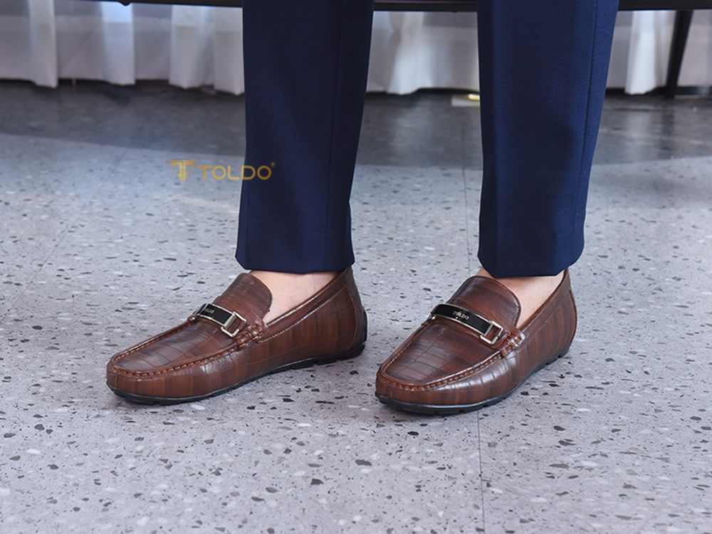 Giày mọi cao 6cm vân cá sấu da thật