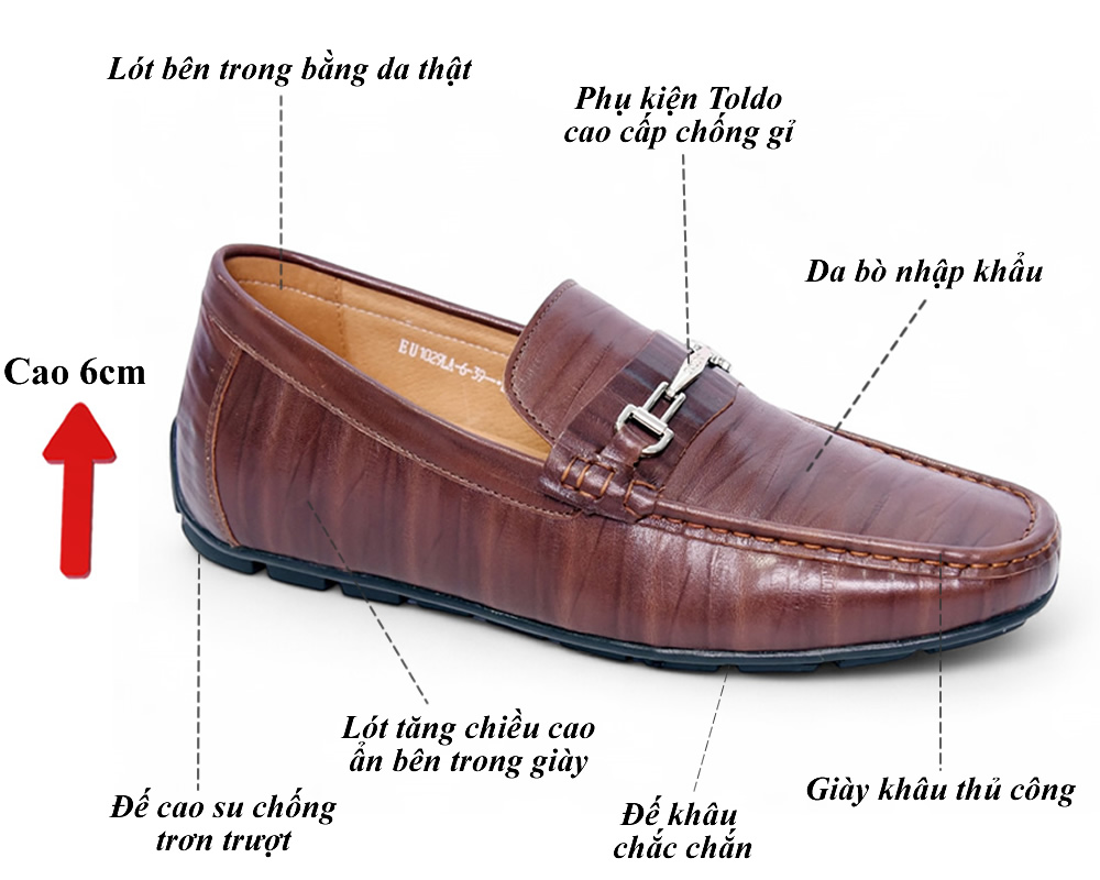 Giày mọi tăng 6cm đế khâu
