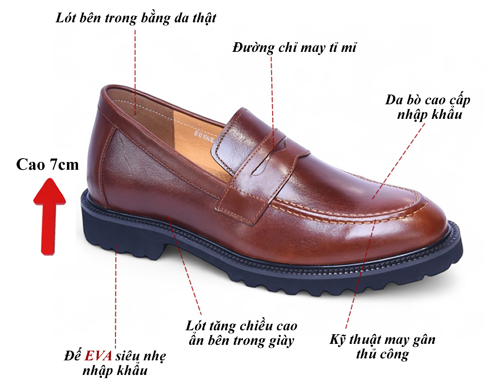 Giày cao nam 7cm đế eva siêu nhẹ