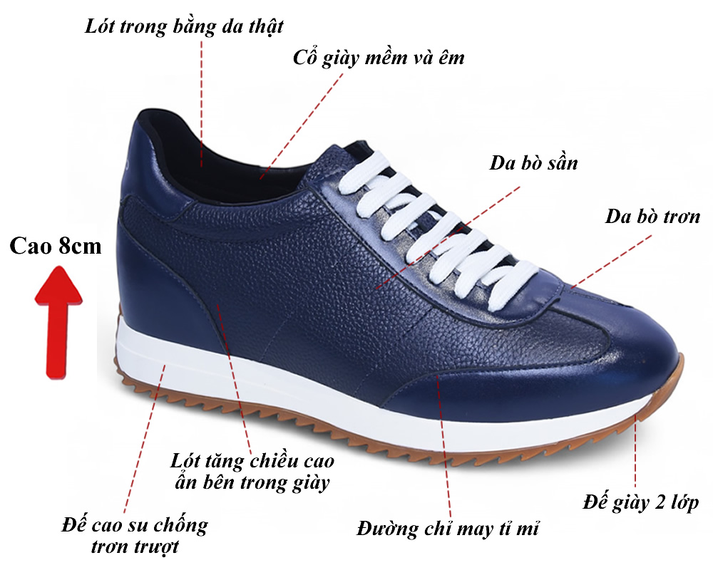 Giày cho nam cao 8cm da thật