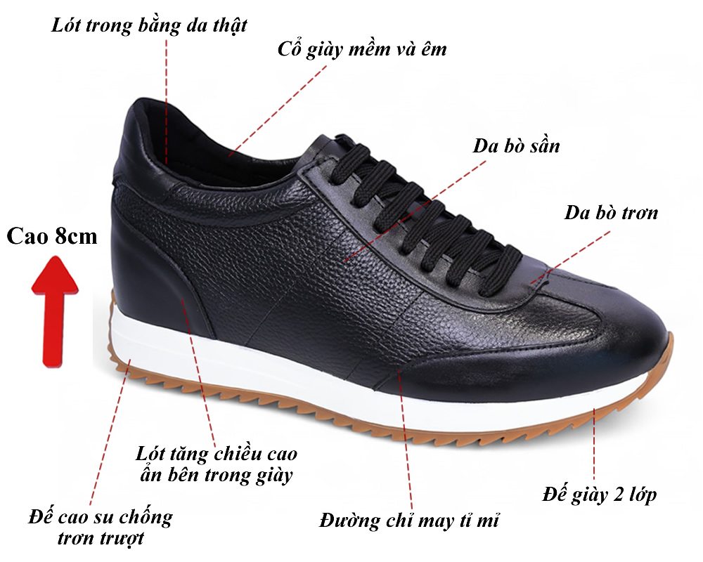 Giày cao nam 8cm cao cấp