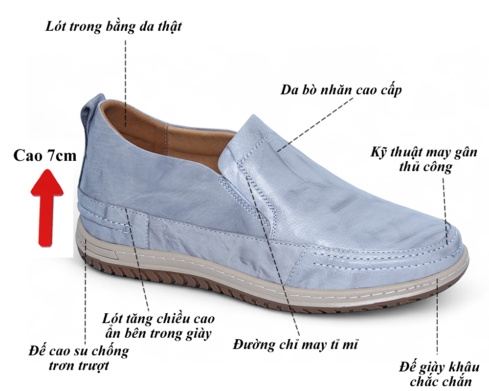 Giày cao 7cm đế khâu da bò thật