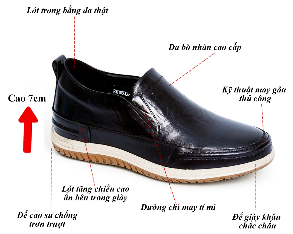 Giày nam cao 7cm da thật đế khâu
