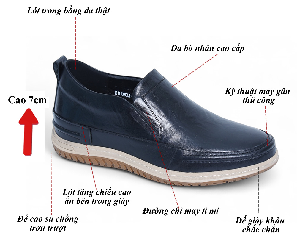 Giày nam cao 7cm da thật đế khâu