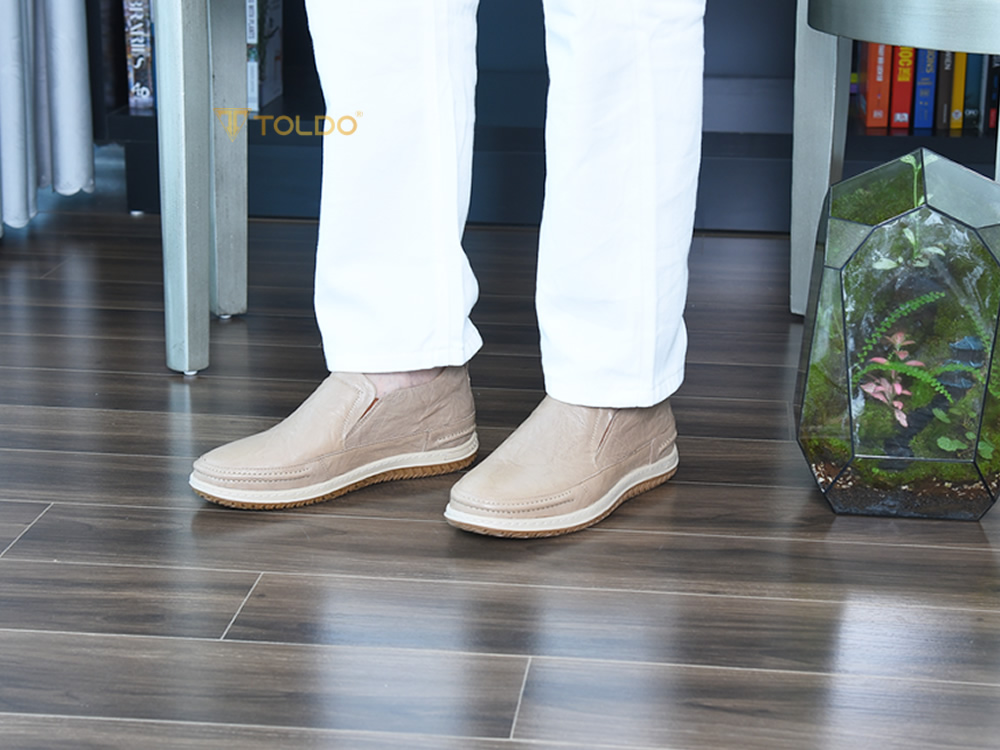 Giày cao 7cm da thật đế khâu màu kem