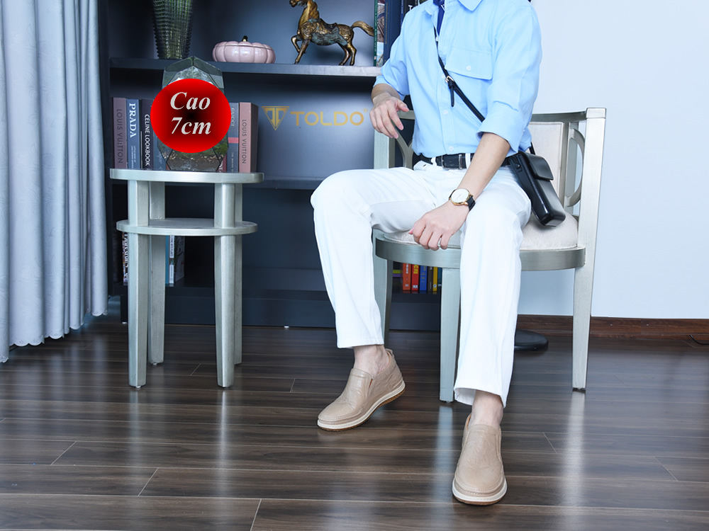 Giày cao 7cm da thật đế khâu màu kem