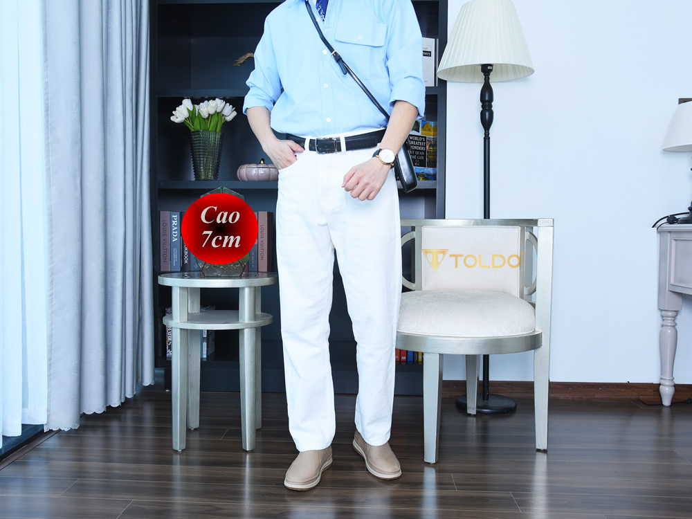 Giày cao 7cm da thật đế khâu màu kem