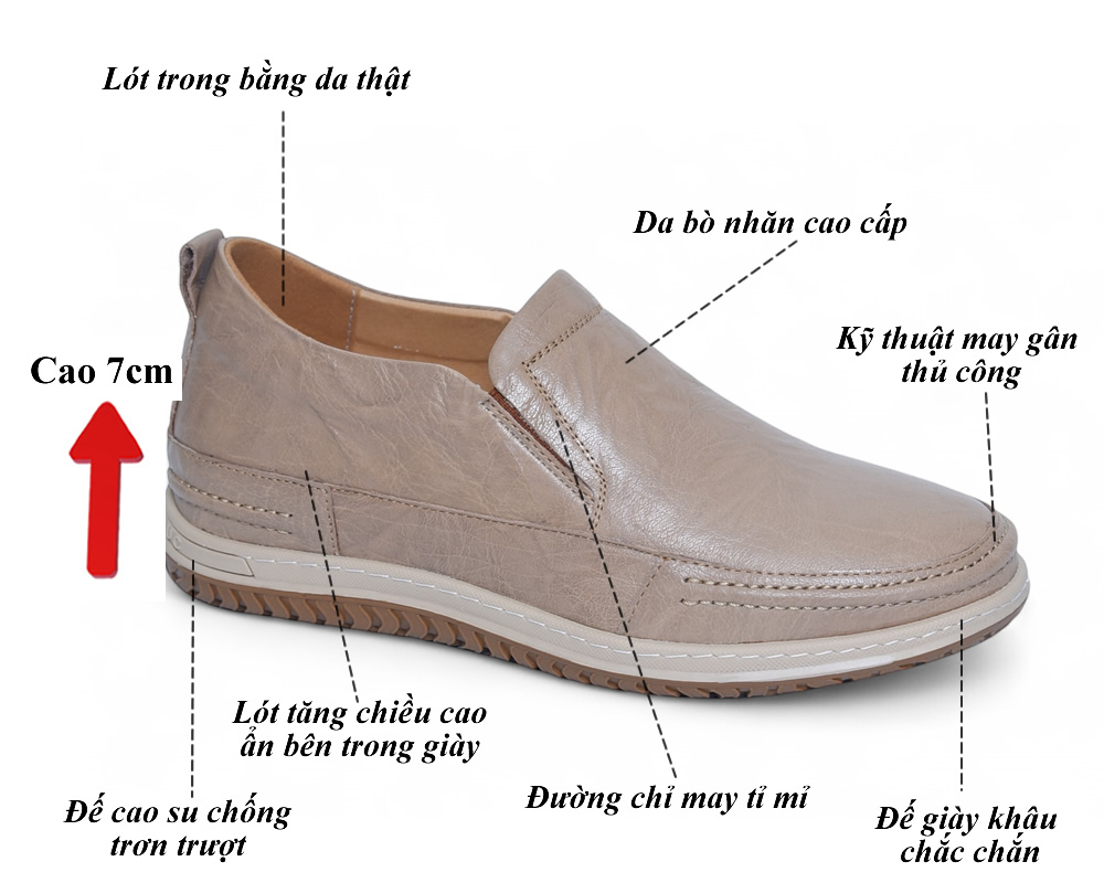 Giày cao 7cm da thật đế khâu màu kem