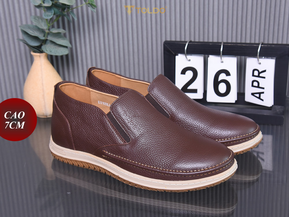 Giày nam cao 7cm da bò sần đế khâu