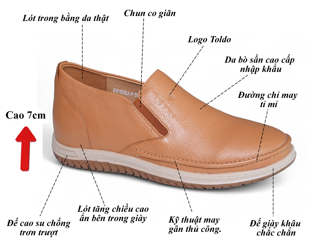 Giày nam cao 7cm da sần đế khâu