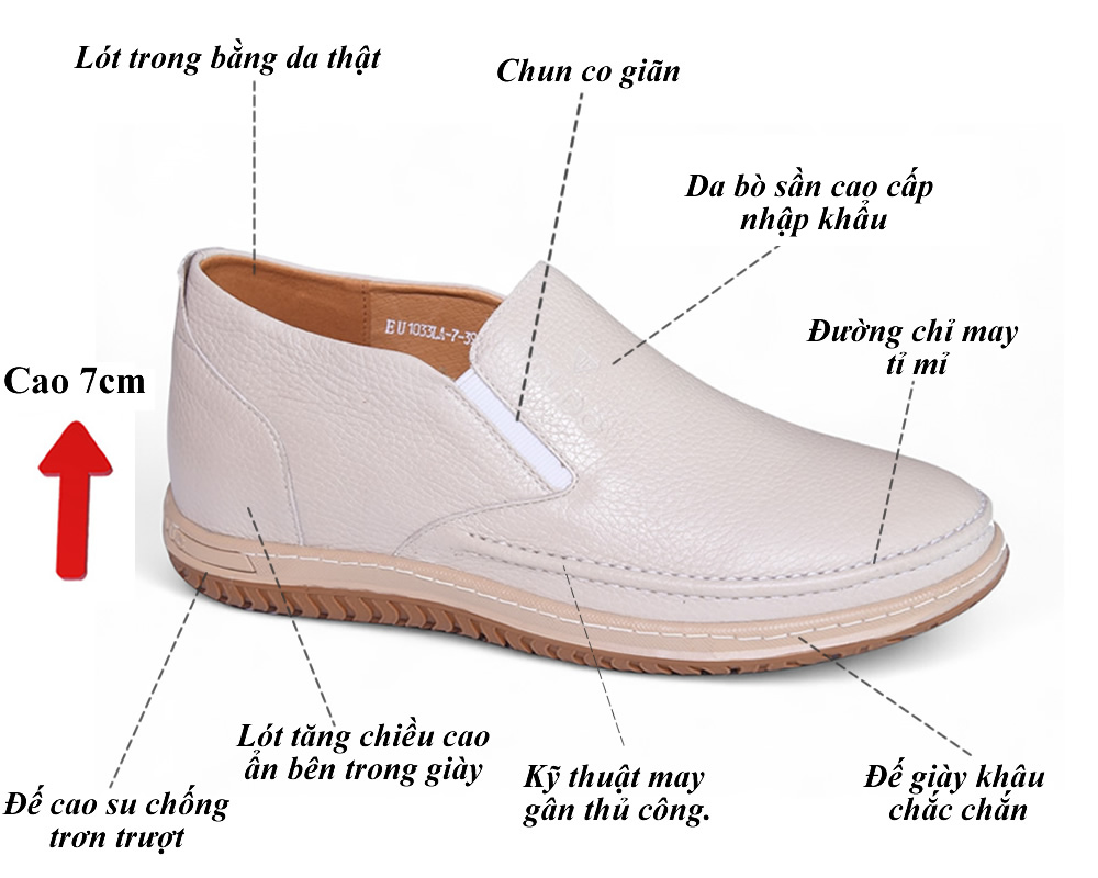 Giày tăng 7cm  chiều cao da sần nhẹ