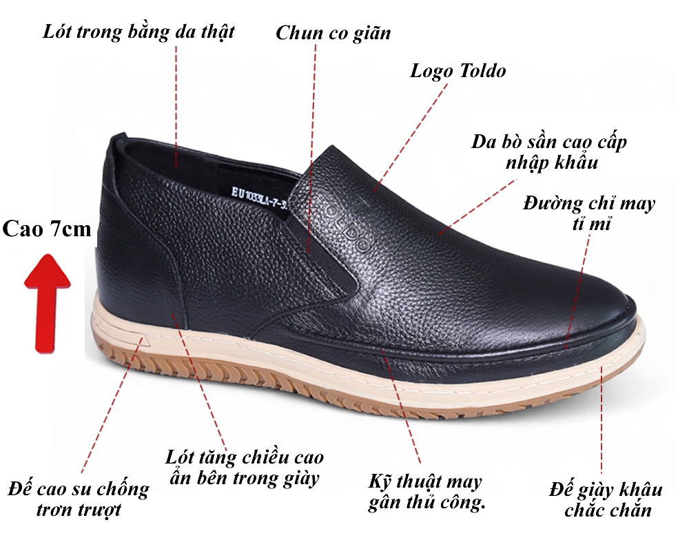 Giày cao 7cm đế khâu da bò thật