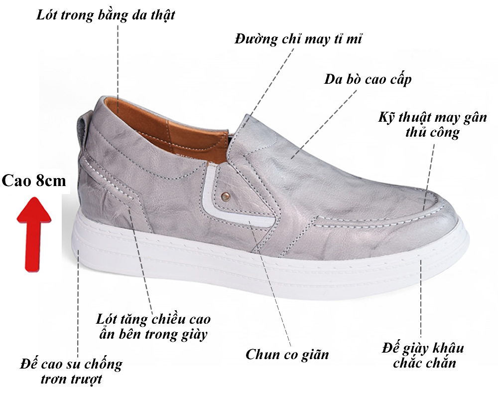 Giày thể thao nam cao 8cm đế khâu