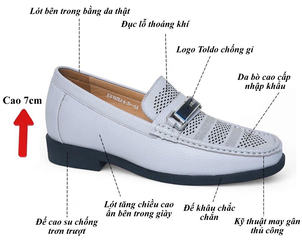 Giày nam cao 7cm thoáng khi đế khâu