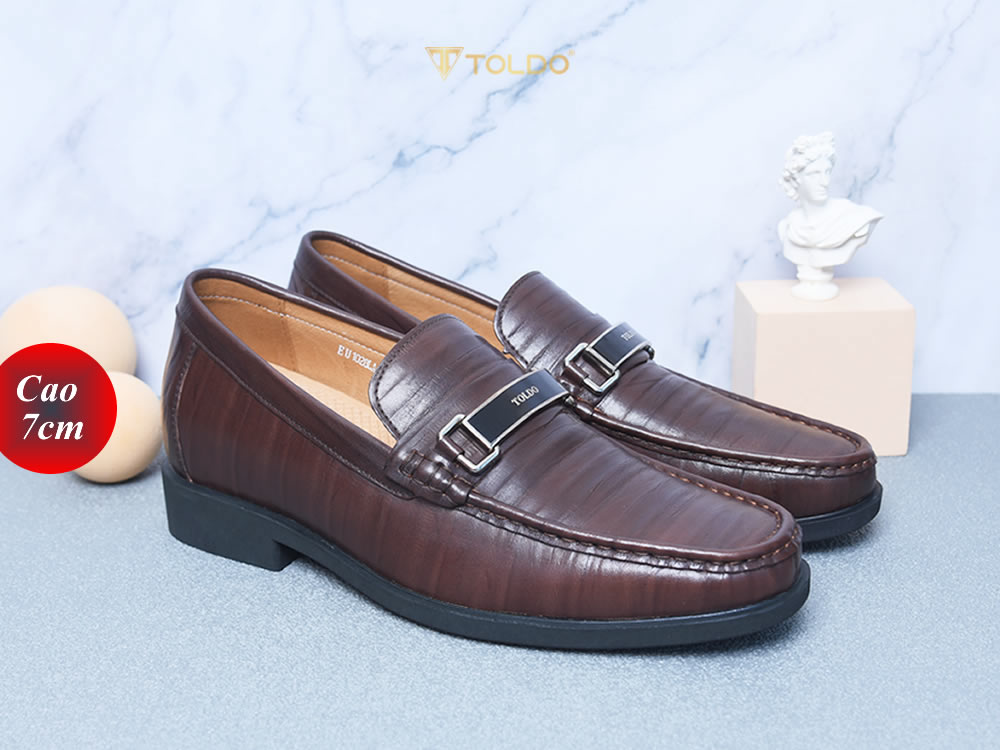 Giày tăng 7cm vân da thật đế khâu