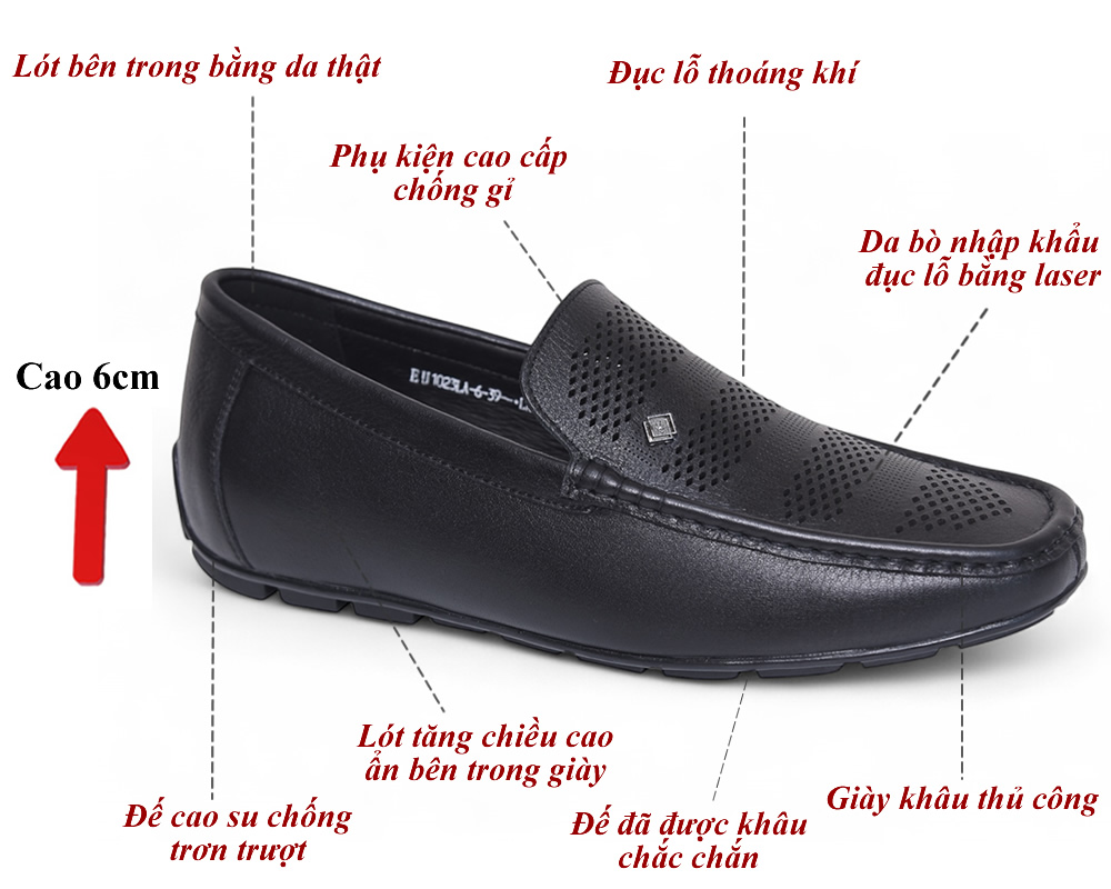 Giày mọi cao 6cm đục lỗ thoáng khí