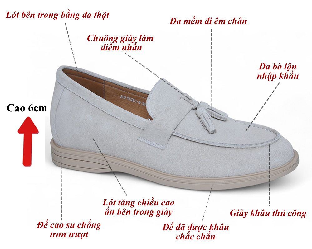 Giày cao 6cm da lộn màu trắng be