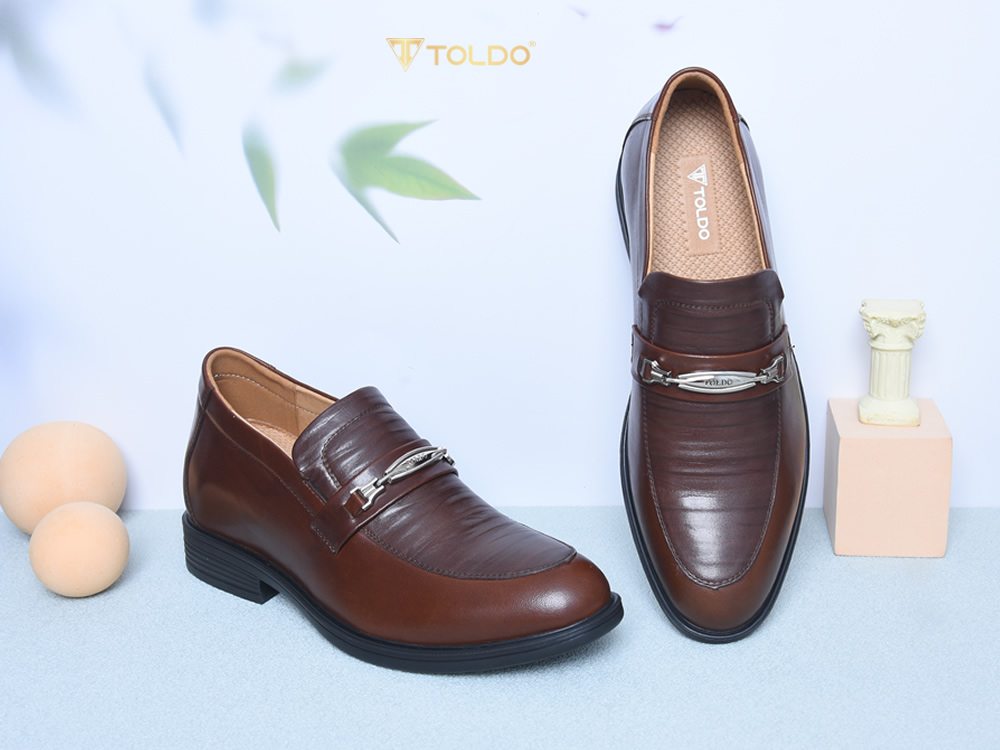 Giày lười cao 8cm da thật đế khâu