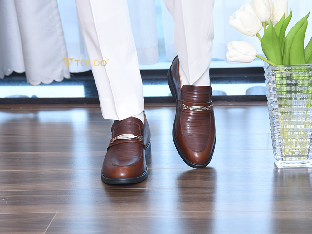 Giày lười cao 8cm da thật đế khâu