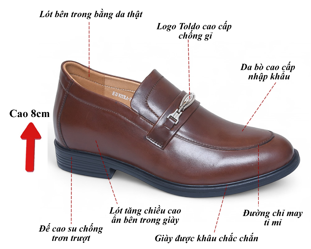 Giày cao 8cm cho nam da thật đế khâu