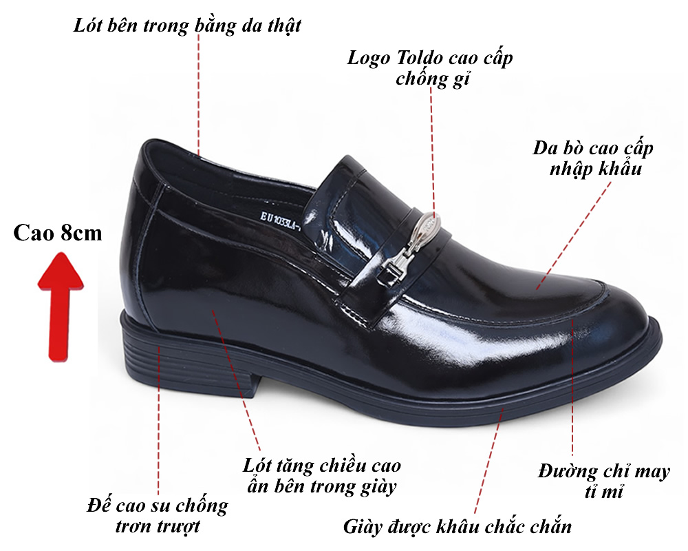 Giày cao 8cm da bóng lịch lãm đế khâu