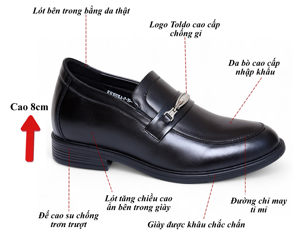 Giày cao 8cm cho nam da thật
