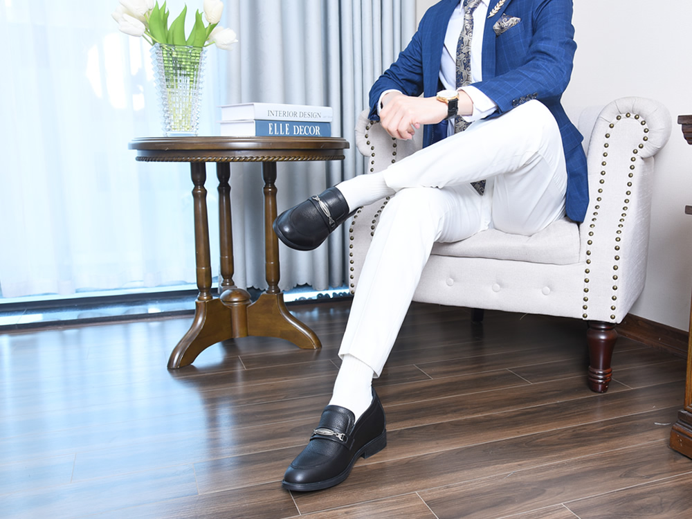 Giày cao nam 8cm da sần đế khâu