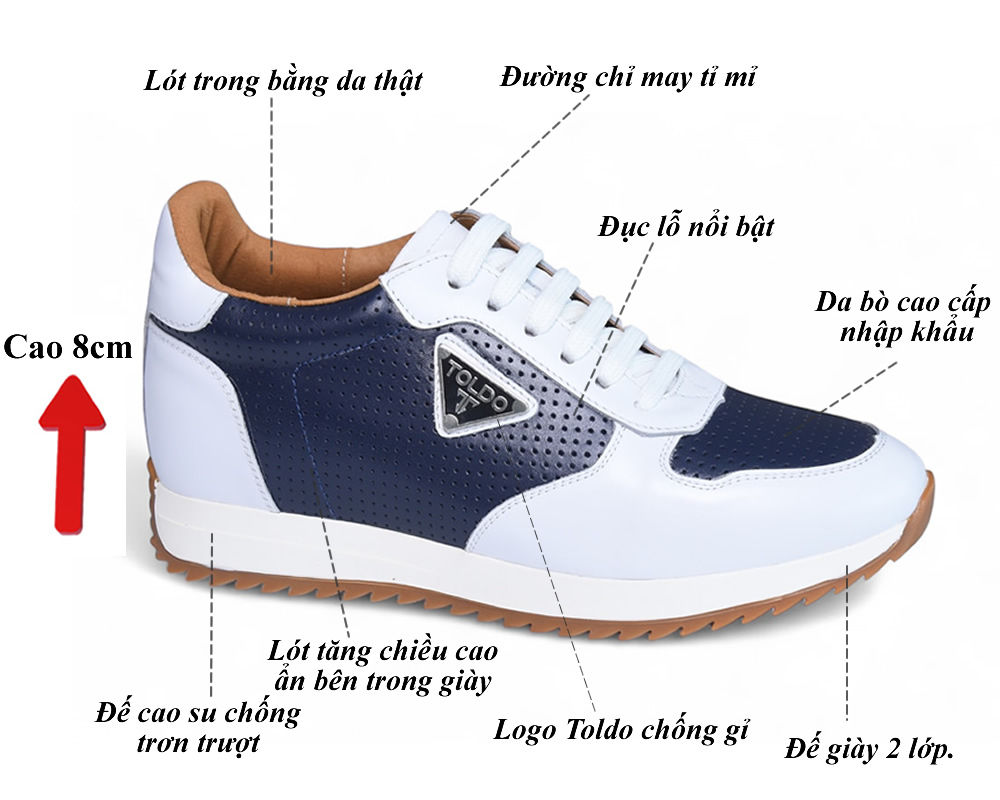 Giày tăng 8cm thể thao nam da thật